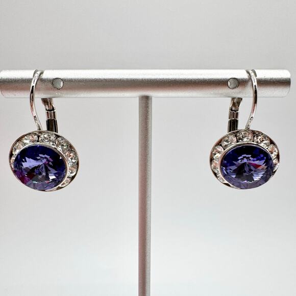 Vintage Rivoli Crystal Headlight Halo Stud Earrings Purple Sparkling Dazzling - Picture 9 of 12